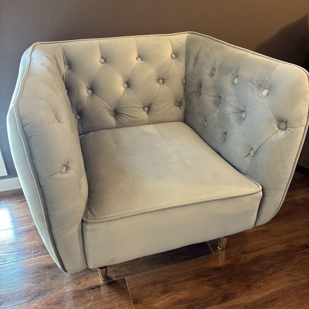 LOWYA ロウヤ 1人掛けソファ ベルベット調 グレー