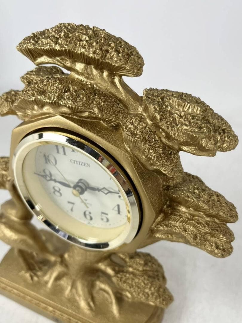 CITIZEN　置時計松鶴　Quartzシチズンゴールドカラーアンティークレトロ