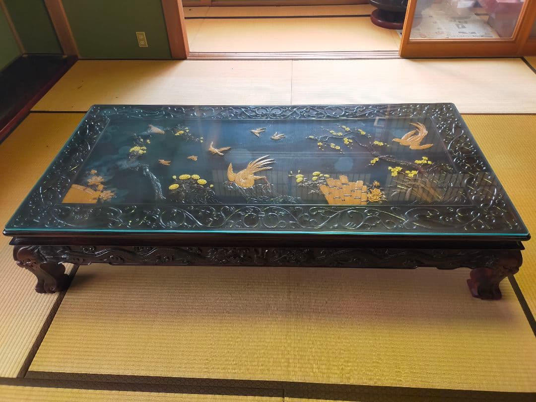 和製ビンテージ　座卓　花鳥図