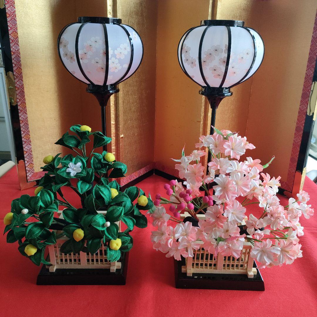 雛道具　雪洞　こはる13号黒塗コードレス(高さ36cm)　桜橘(高さ約21cm)