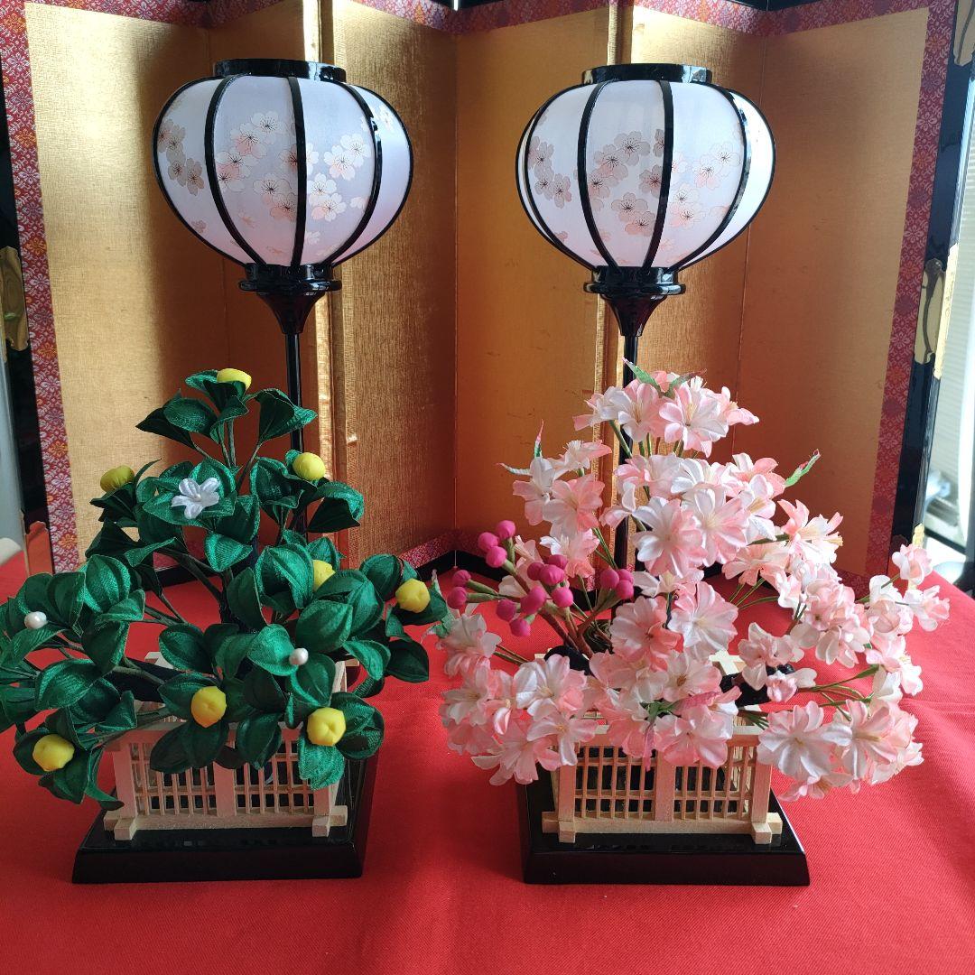 雛道具　雪洞　こはる13号黒塗コードレス(高さ36cm)　桜橘(高さ約21cm)