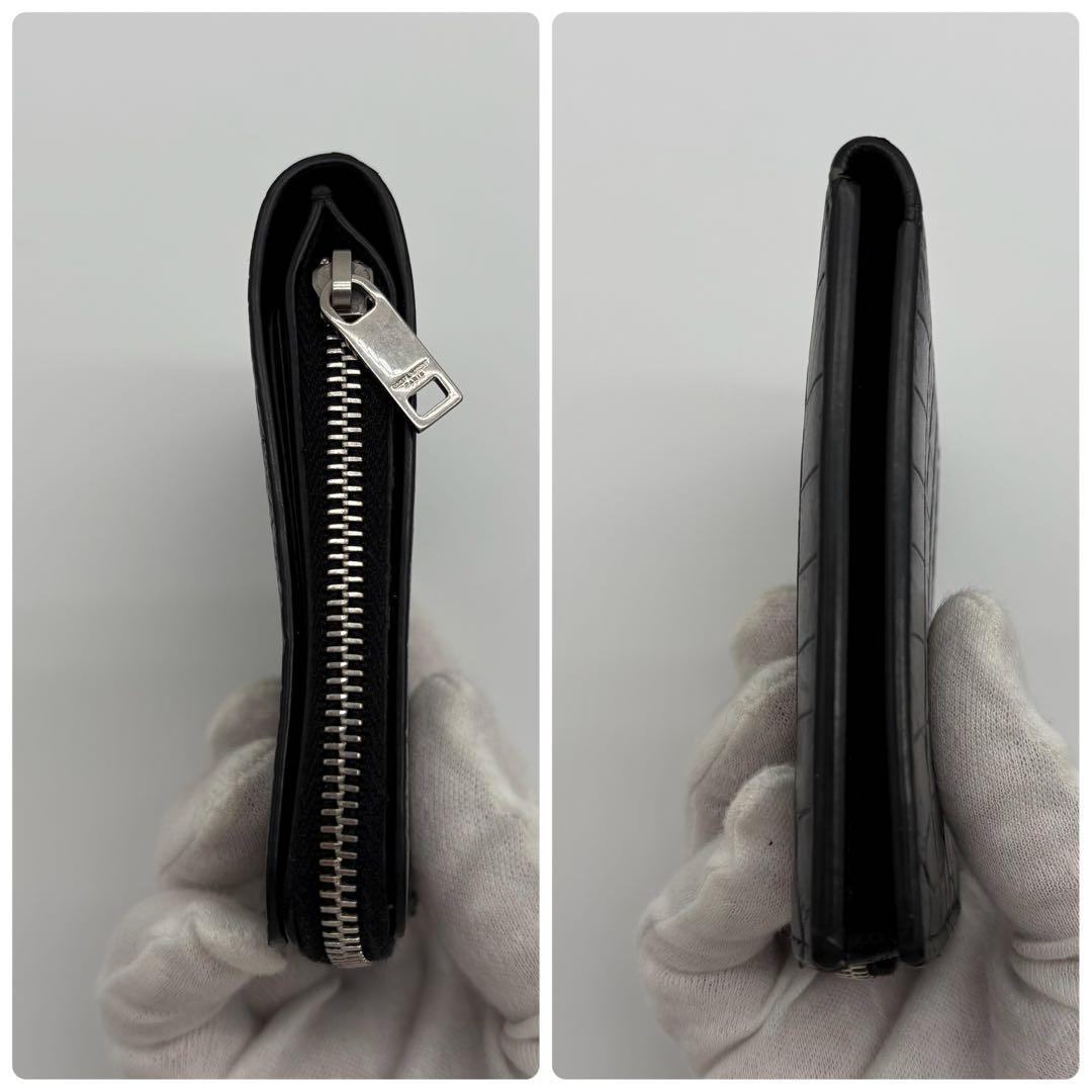 サンローラン パリ クロコダイル 型押し 二つ折り財布