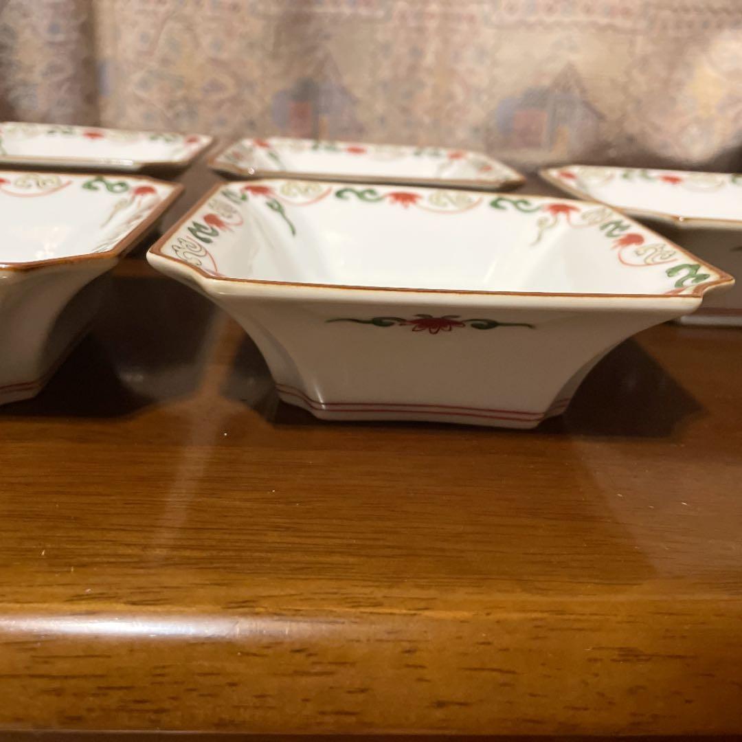 源右衛門窯　赤絵花鳥　角小鉢　5客　セット　縁起物