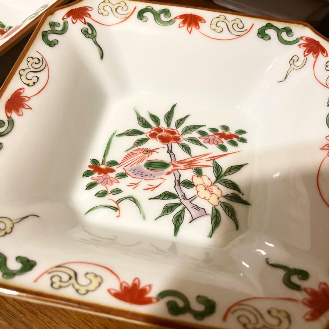 源右衛門窯　赤絵花鳥　角小鉢　5客　セット　縁起物