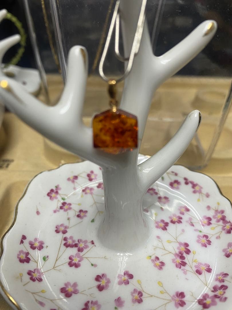 琥珀 六角形ペンダント k18