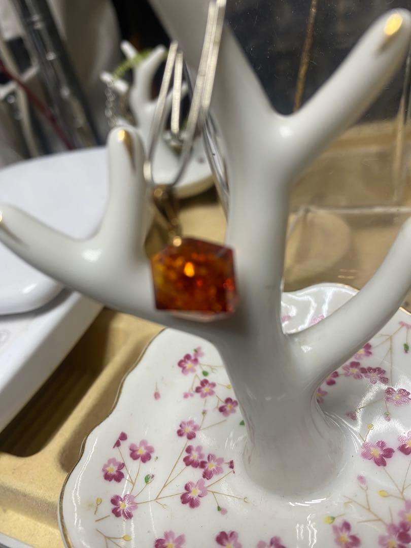 琥珀 六角形ペンダント k18