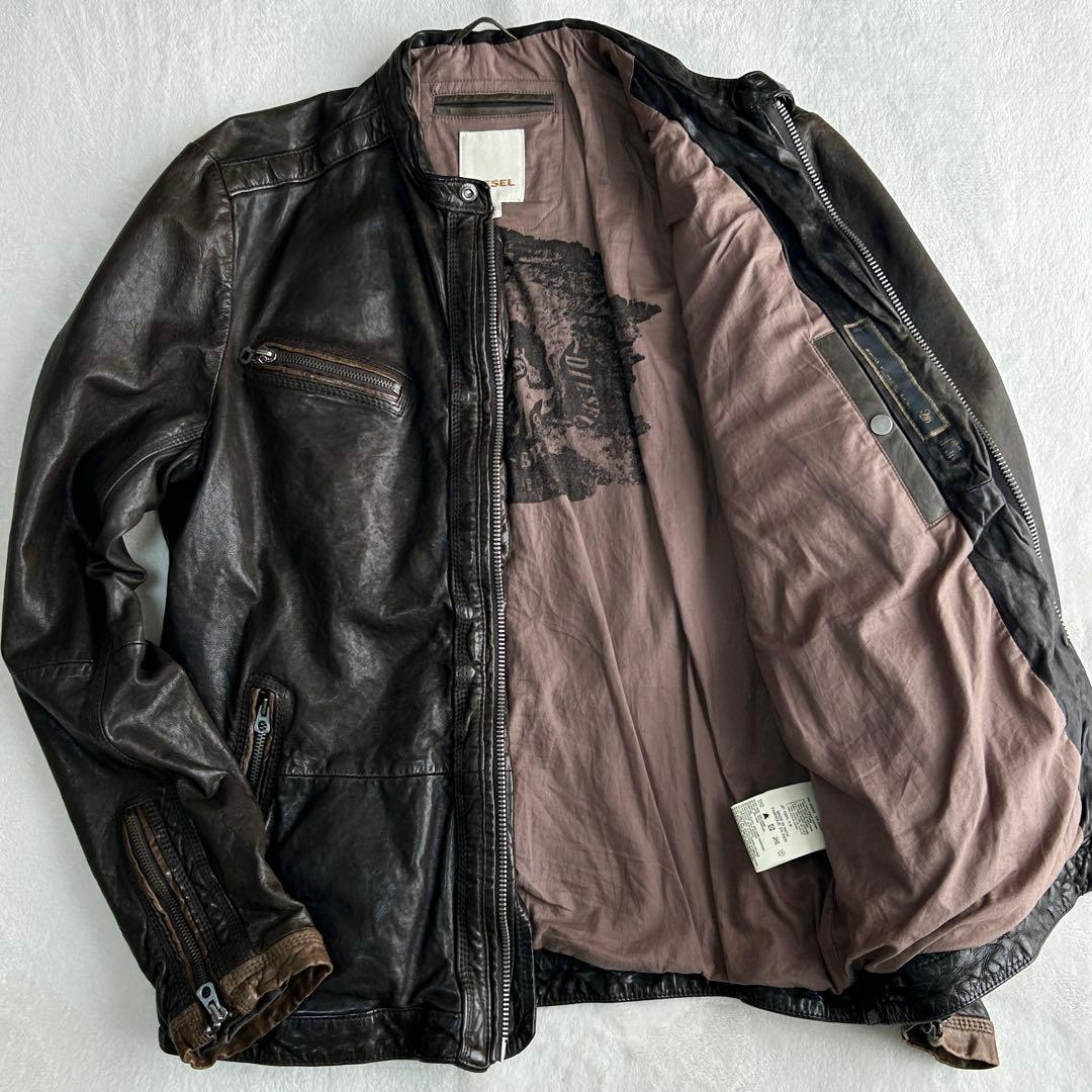 ま*l様 ディーゼル 羊革レザー シングルライダース ジャケット L レーシング