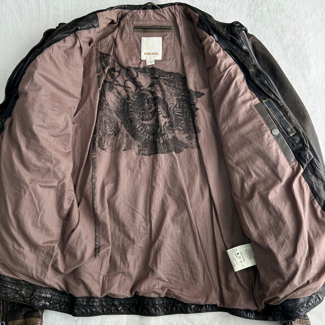 ま*l様 ディーゼル 羊革レザー シングルライダース ジャケット L レーシング