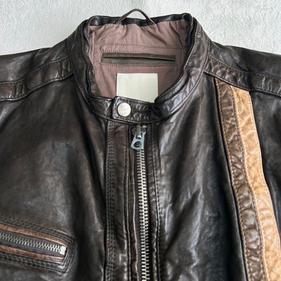 ま*l様 ディーゼル 羊革レザー シングルライダース ジャケット L レーシング
