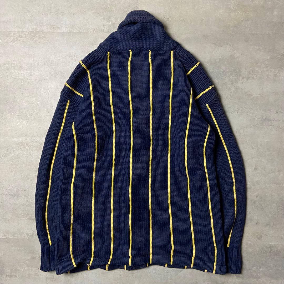 80s Ralph Lauren ショールカラー コットンストライプカーディガン