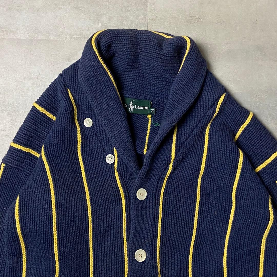 80s Ralph Lauren ショールカラー コットンストライプカーディガン