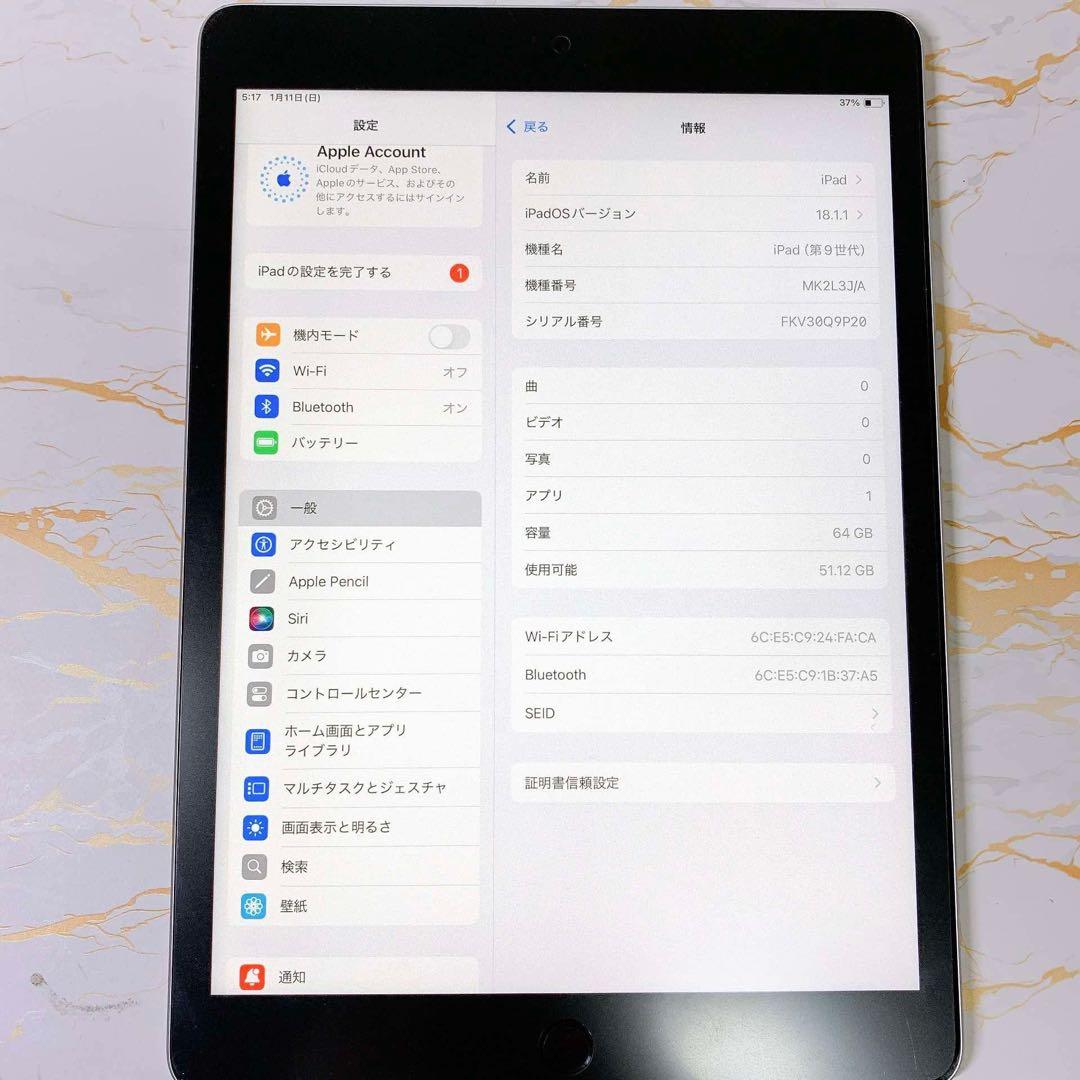 iPad 第9世代 64GB BT91%