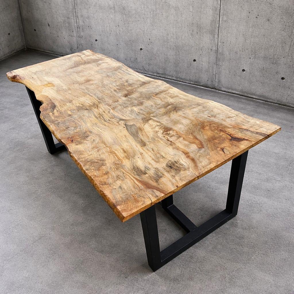 週末特別価格　栃　一枚板　ダイニング　テーブル　リビング　アイアン　カウンター