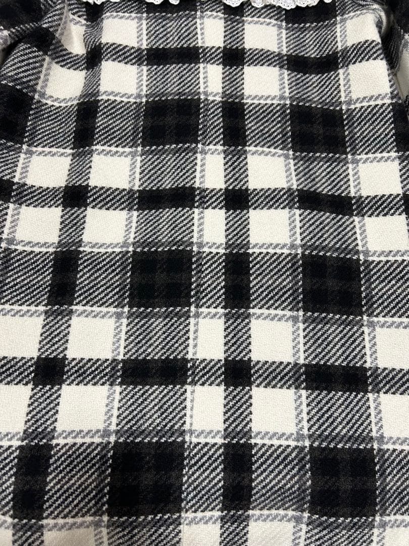 メリージェニー　チェックセーラーカラーAラインコート　ブラック