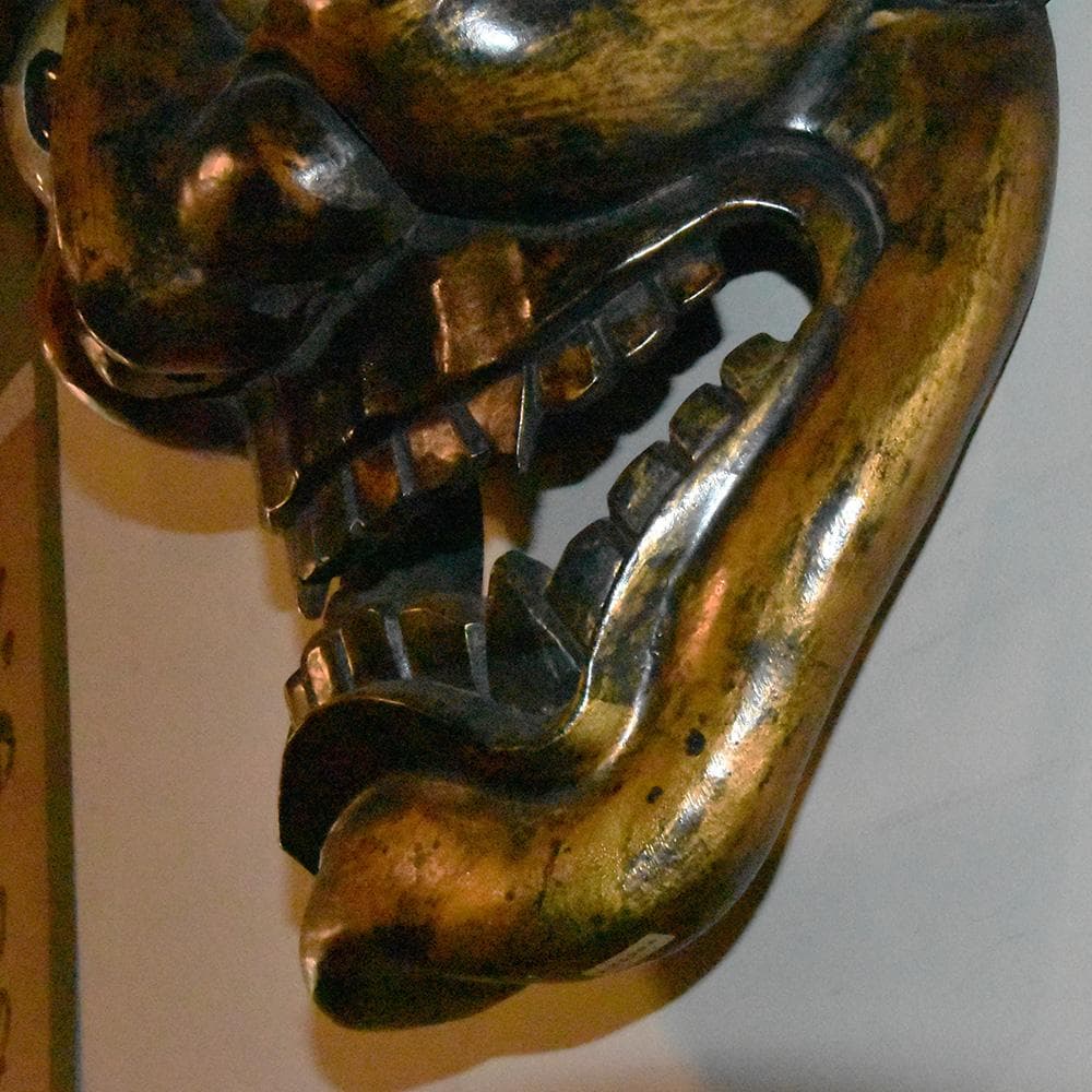 時代年代物 特大 木彫 塗金黒漆 般若 お面 壁飾り 縦約70㎝ 能面 東洋彫刻