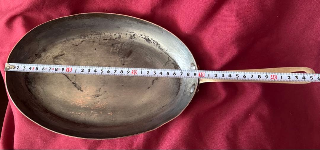 銅製楕円形フライパン Made in France約30cm x 20cm