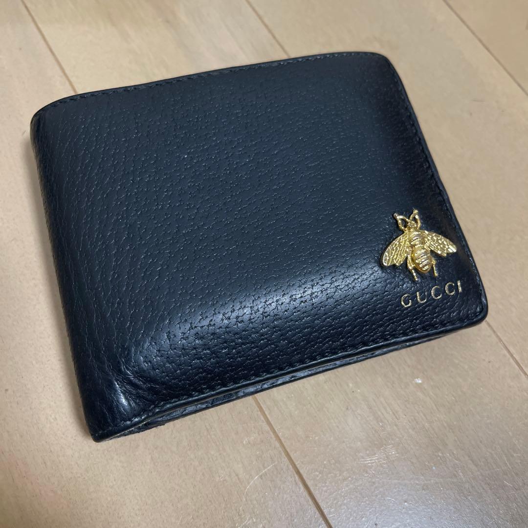 パメさん専用　[正規品] GUCCI ブラックレザー 二つ折り財布 蜂モチーフ