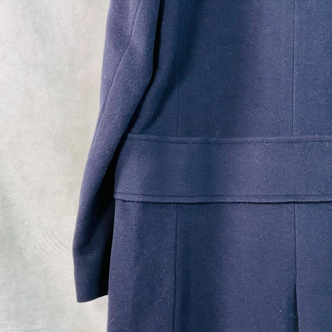 【美品☆スタジオピッコーネ】ウールコート カシミヤ混 裏地ダックス柄 ネイビー