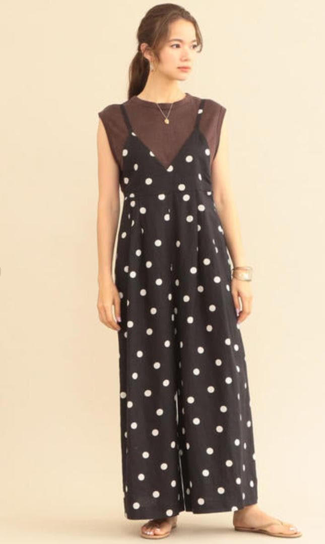 BEAUTY&YOUTH リネンドットキャミソールサロペット