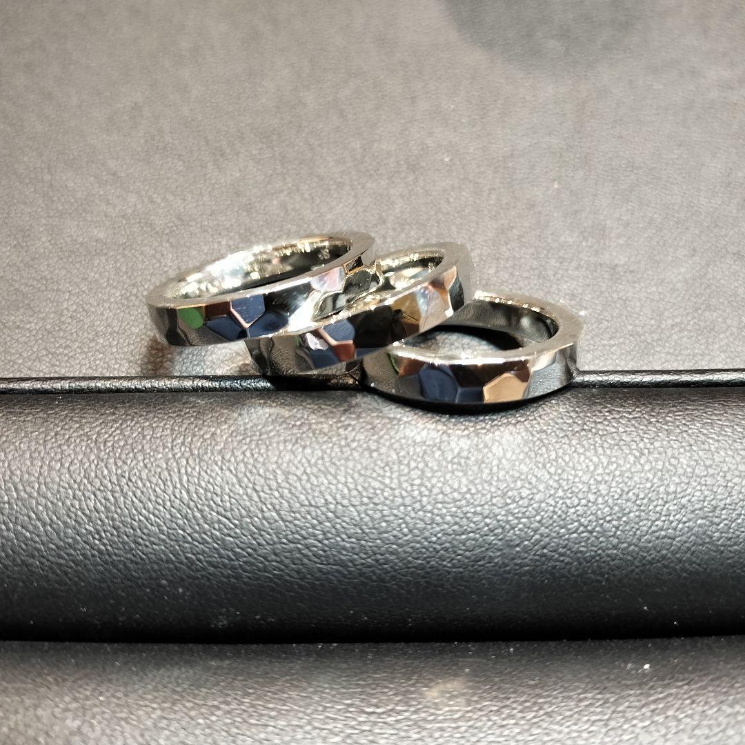 槌目シルバーリング　三本