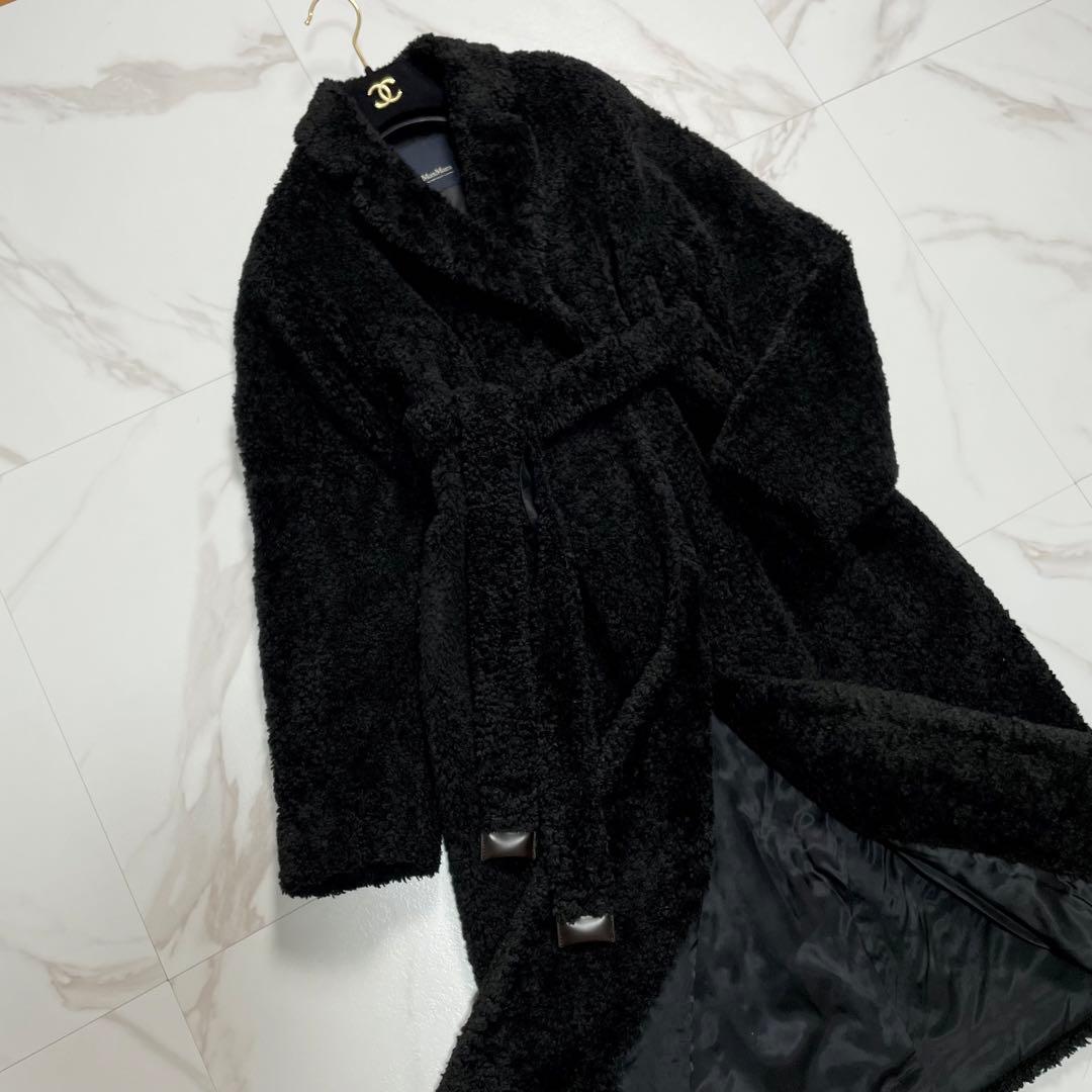 美品✨マックスマーラ ボア テディロングコート ベルト ブラック