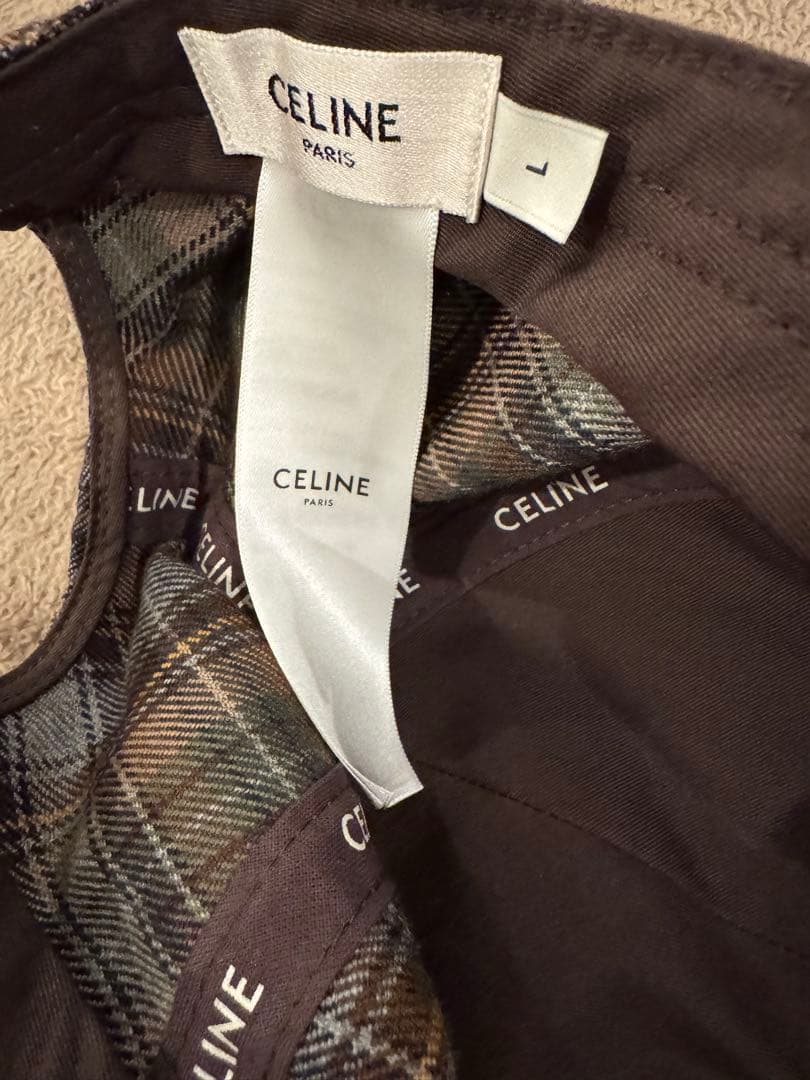 CELINE チェック柄 ベースボールキャップ L
