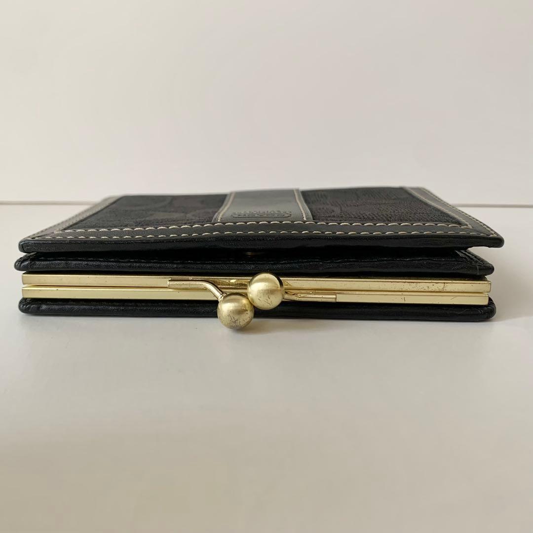 【COACH】コーチ　二つ折り財布　がま口　ブラック　黒　シグネチャー