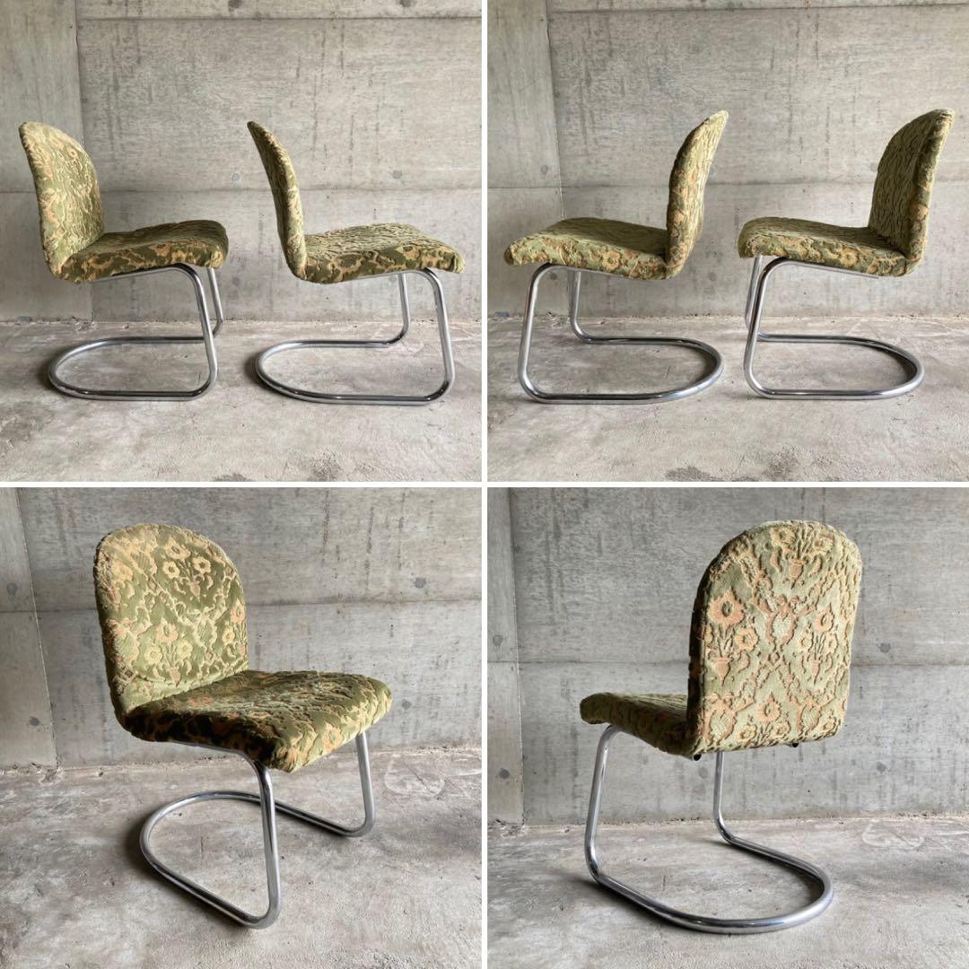 カンチレバー チェア 椅子 2脚 ビロード ジャガード 金華山 昭和 レトロ