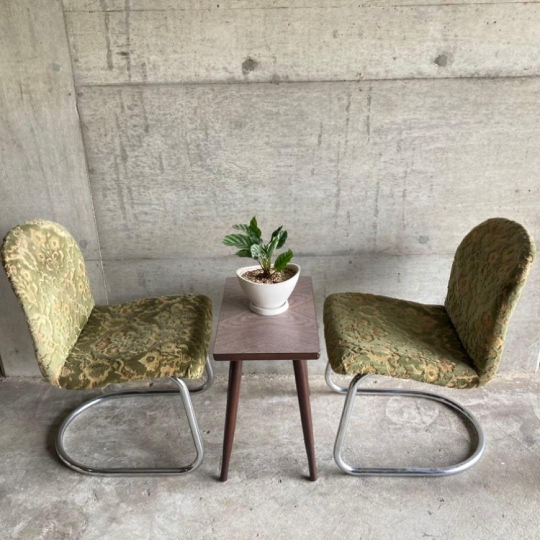 カンチレバー チェア 椅子 2脚 ビロード ジャガード 金華山 昭和 レトロ