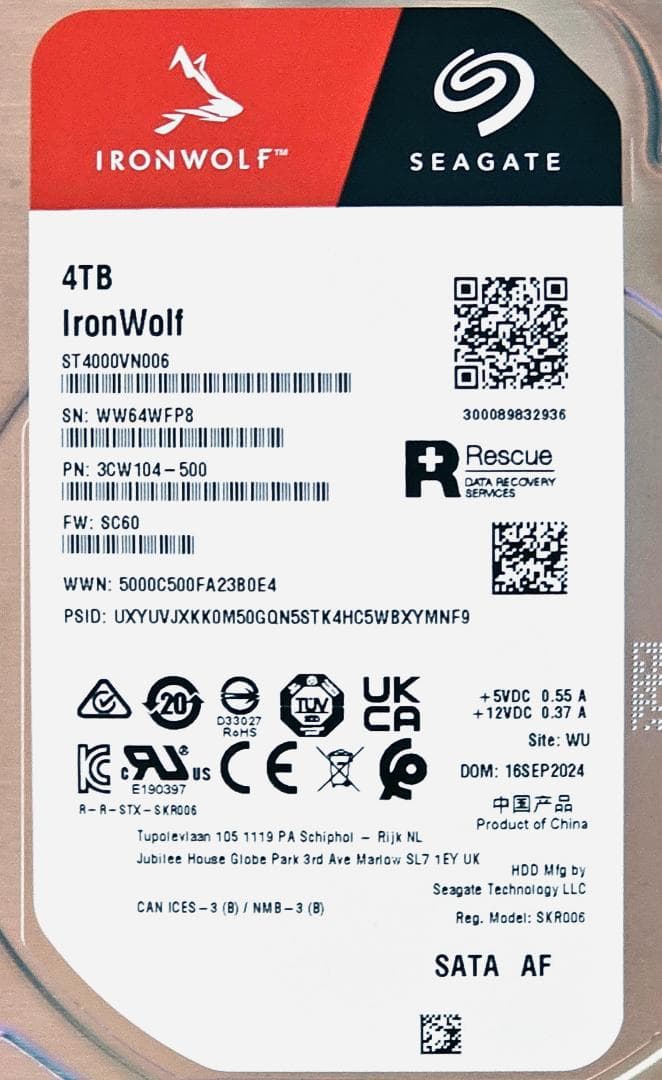 【正常】IronWolf 4TB SATA CMR HDD