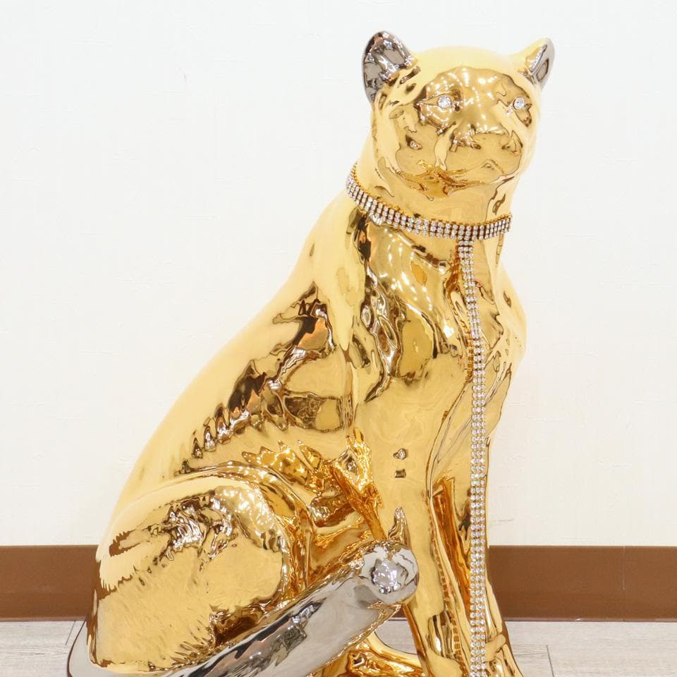 陶器 動物 チーター 置物 イタリア製 AHURA ゴールド