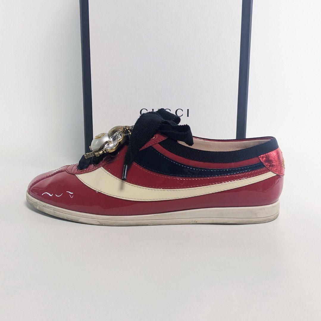 美品　超レア　グッチ　スニーカー　エナメル　ビー　パール　インターロッキング