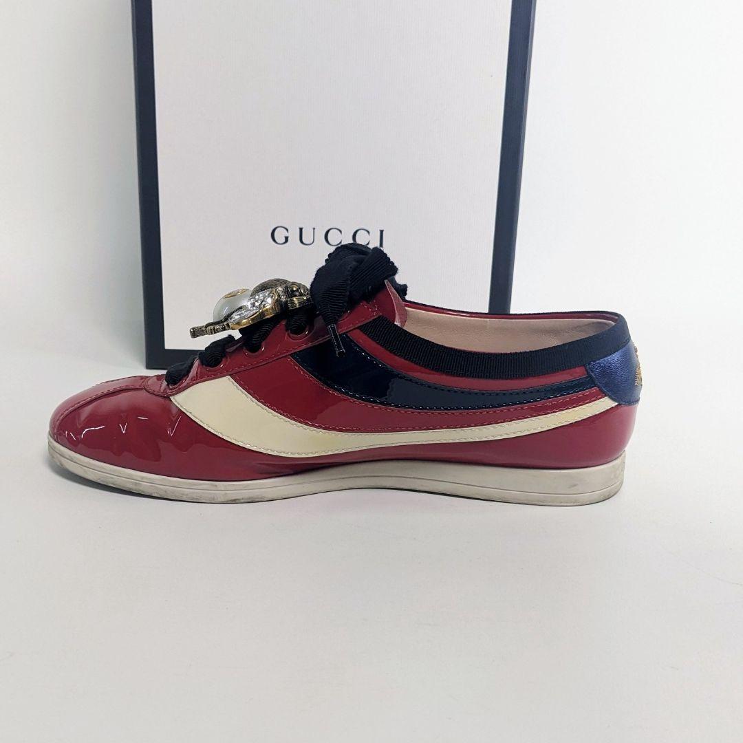 美品　超レア　グッチ　スニーカー　エナメル　ビー　パール　インターロッキング