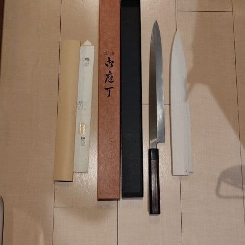 柳刃包丁 V金本焼 紫檀柄