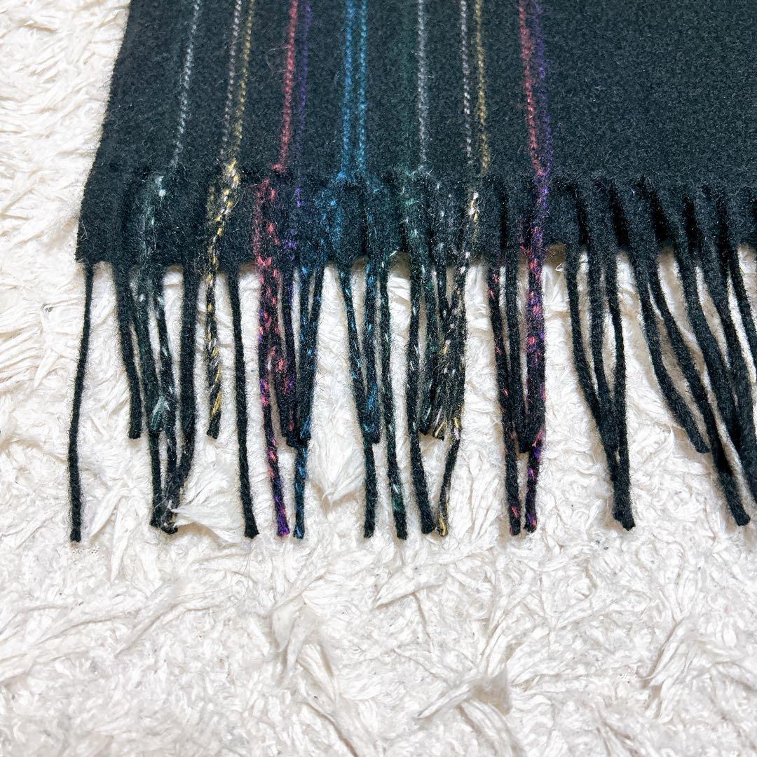 極美品✨ポールスミス　カシミヤ100%マフラーマルチストライプ　刺繍ロゴ　黒