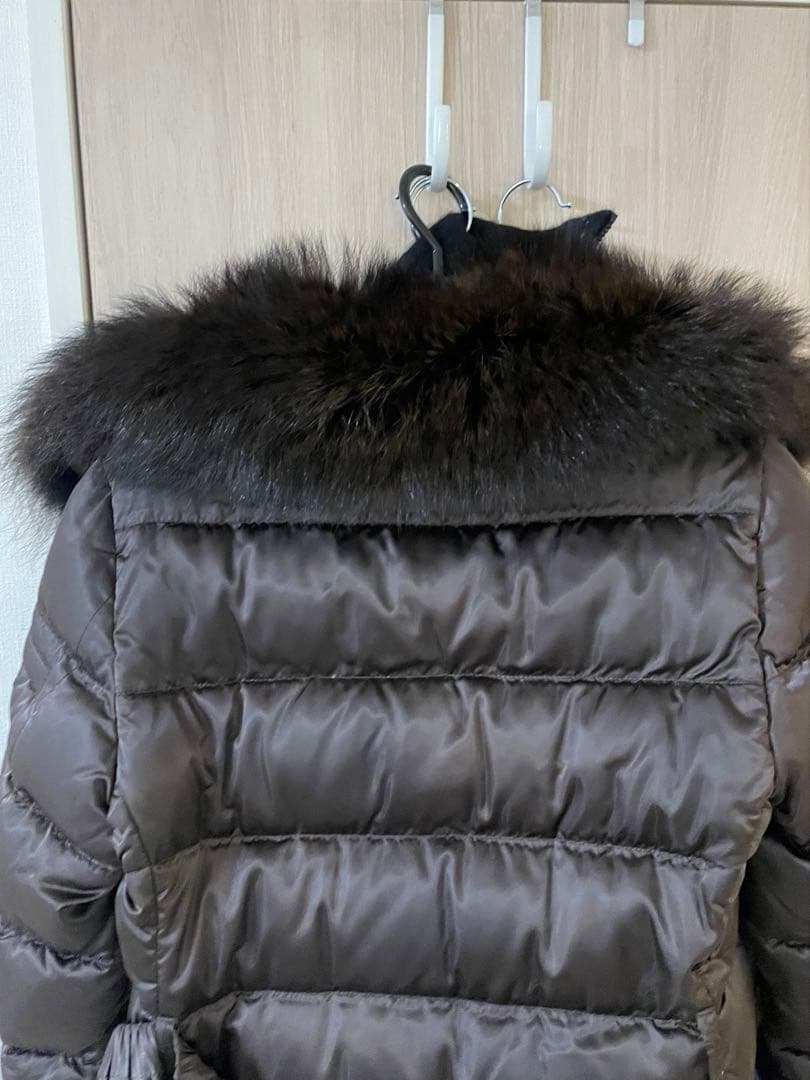 PRADA ダウンコート ロング ファー フード取外し　ベルト ダークブラウン