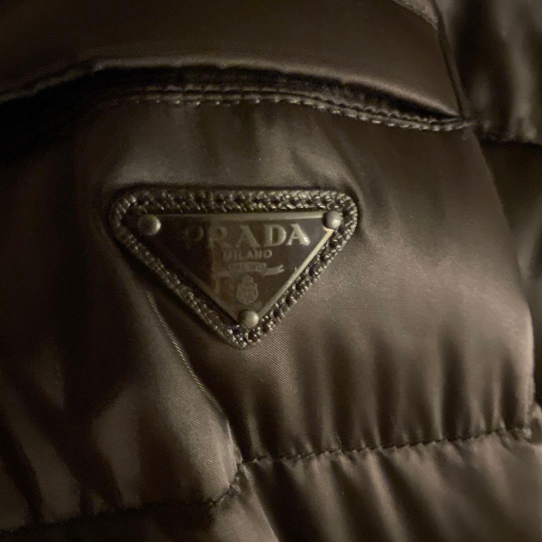 PRADA ダウンコート ロング ファー フード取外し　ベルト ダークブラウン