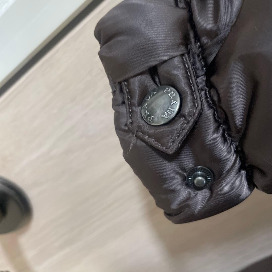 PRADA ダウンコート ロング ファー フード取外し　ベルト ダークブラウン