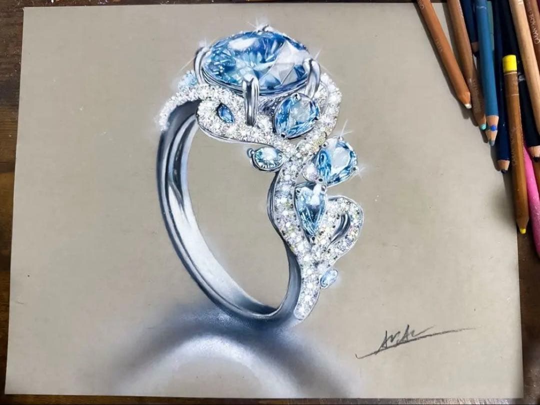 色鉛筆画 指輪(原画)