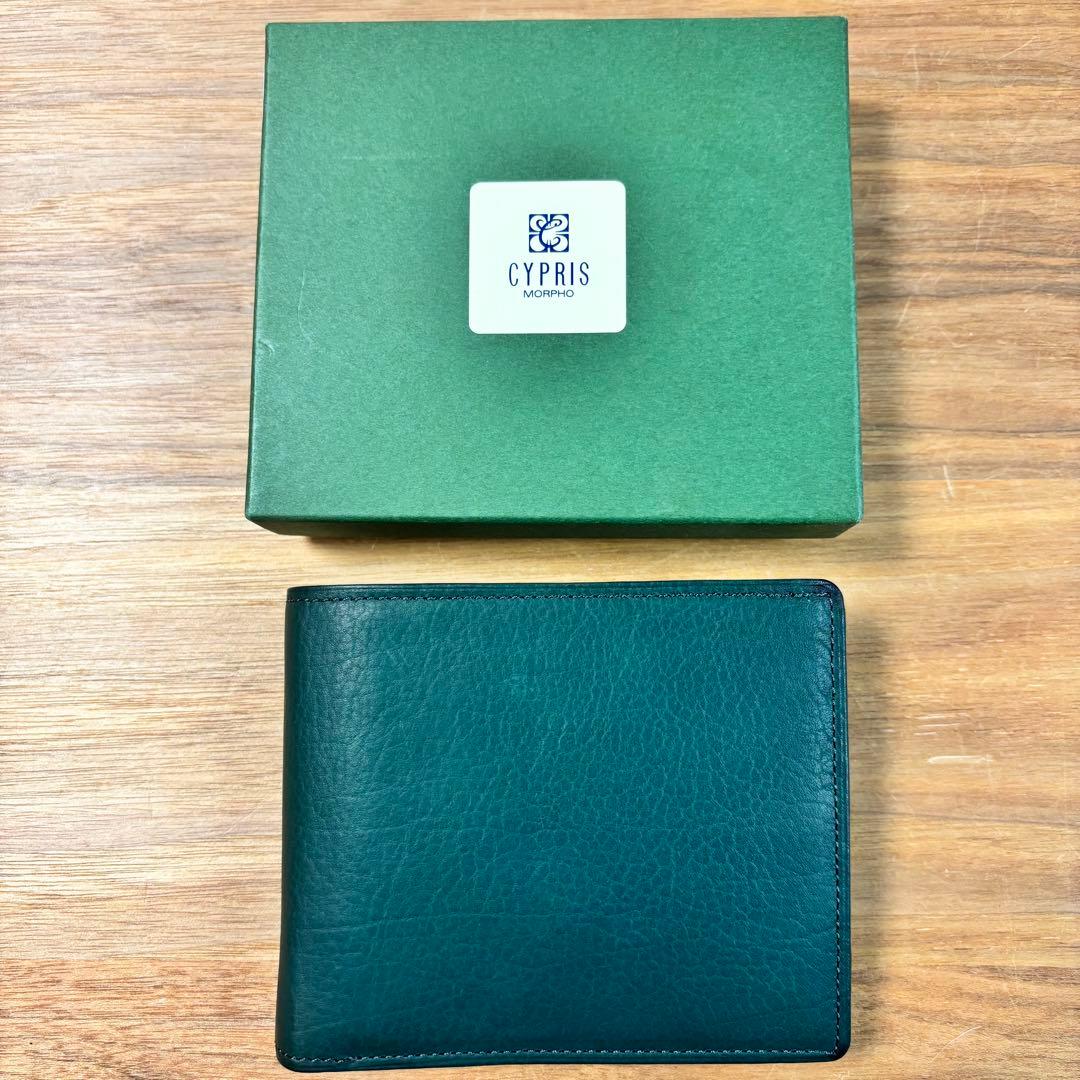未使用◇CYPRIS◇キプリス◇レーニアカーフ 折財布◇グリーン◇定価2.5万