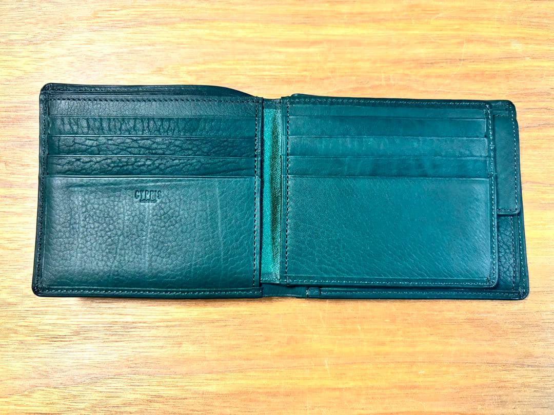 未使用◇CYPRIS◇キプリス◇レーニアカーフ 折財布◇グリーン◇定価2.5万
