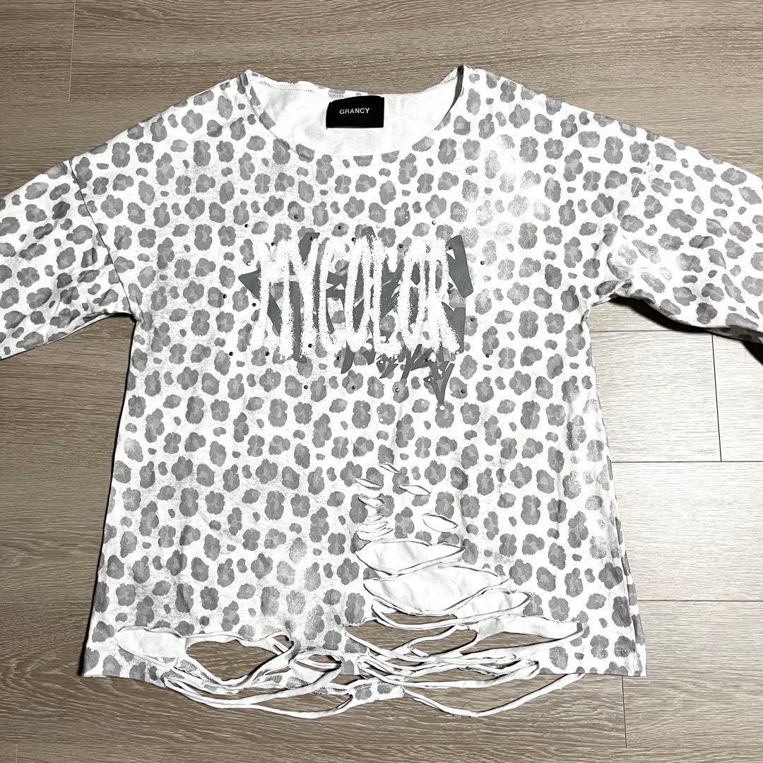 grancy 総柄ラインストーングラフィックロンT ホワイト