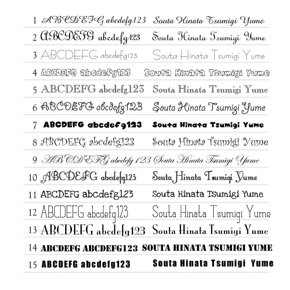 お名前タグ文字の見本です