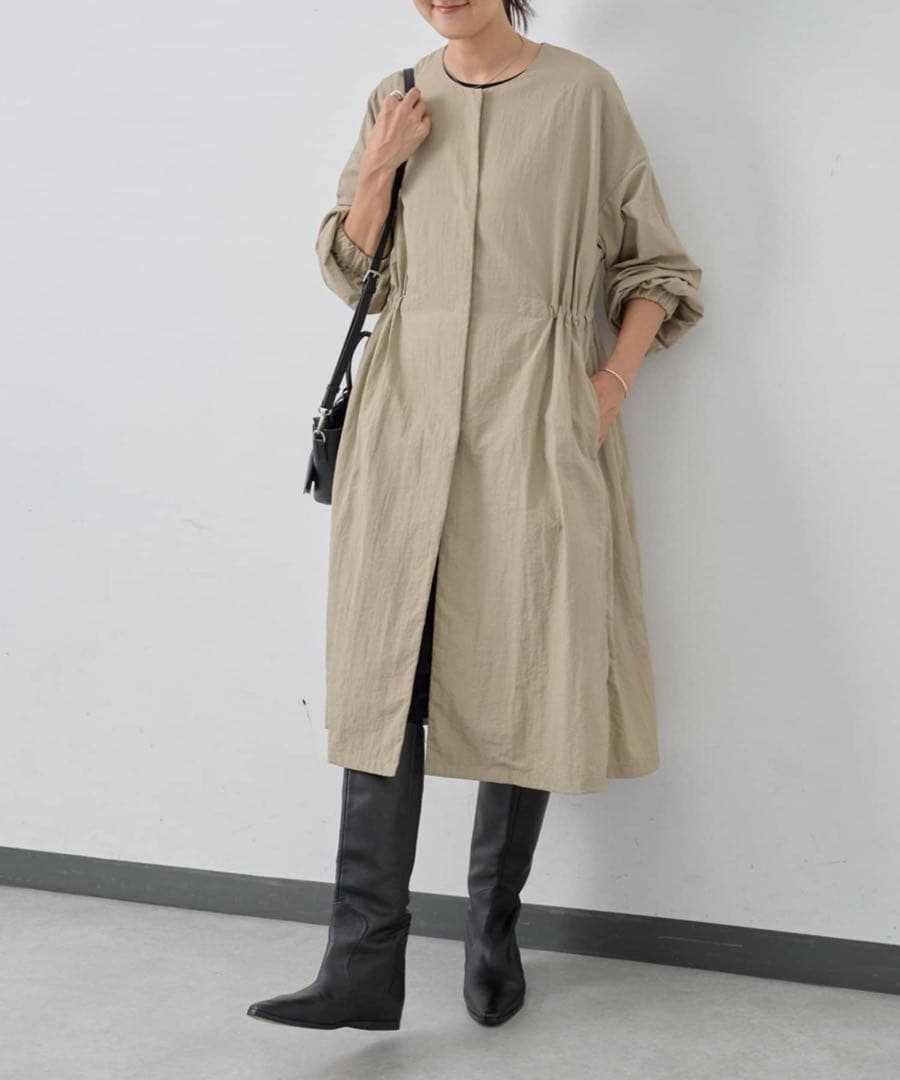 新品　BEARDSLEYバルーン袖フレアーコート　ベージュ ウエスト調整可能