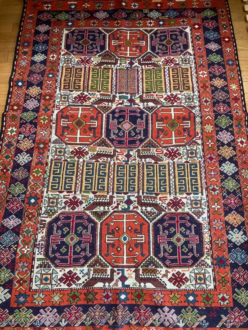 【在庫一掃セール】アゼルバイジャン キリム ウールシルク 199cm×133cm