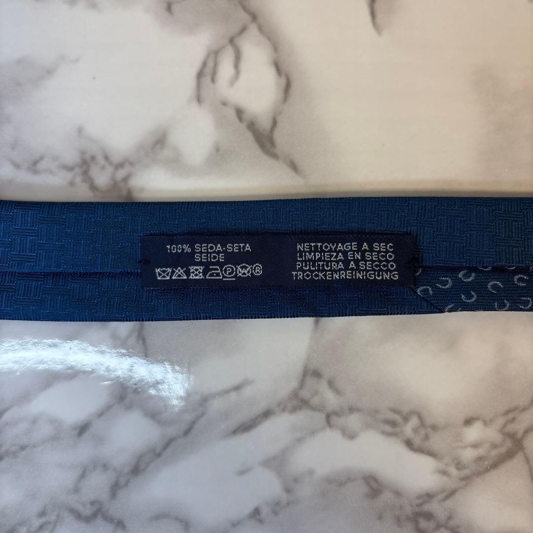 【極美品✨】HERMES ネクタイ　ファソネ　馬蹄　H柄　ネイビー　紺色　刺繍
