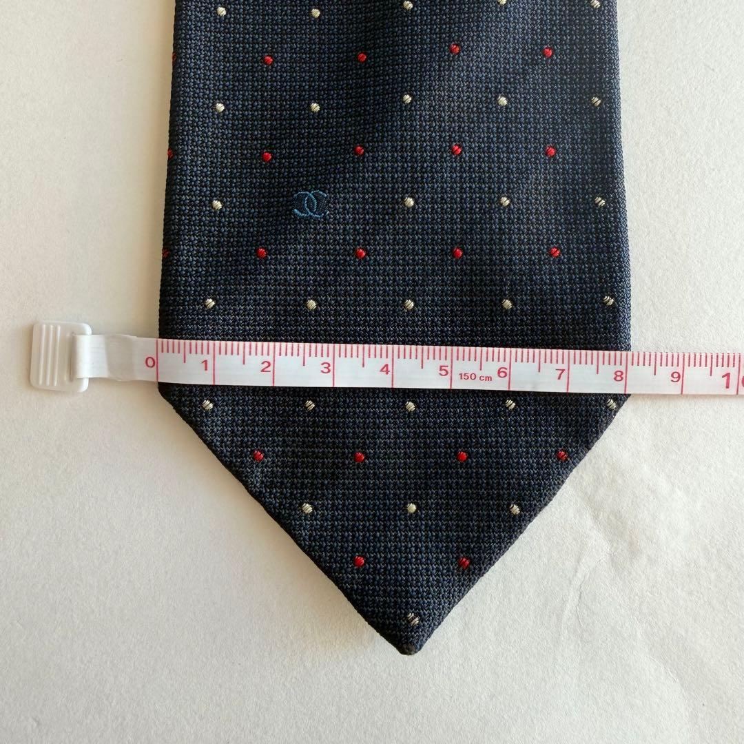 CHANEL シャネル　ネクタイ ネイビー 紺　赤　白　水玉模様　ドット柄