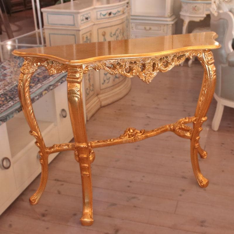 イタリア製 コンソールテーブル 幅117cm 金 サイドテーブル 602-997