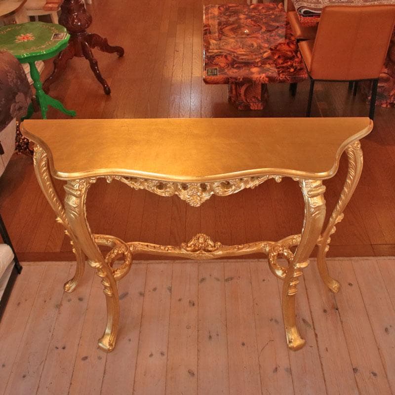 イタリア製 コンソールテーブル 幅117cm 金 サイドテーブル 602-997