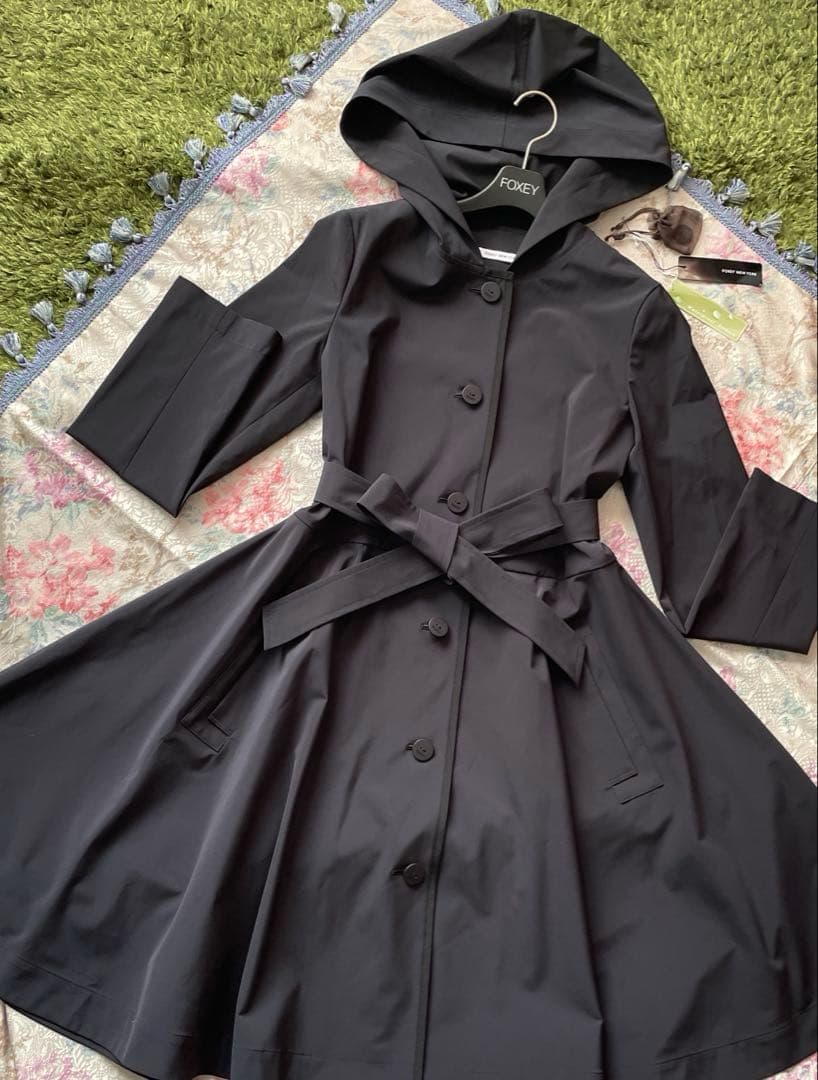 FOXEY レイニー フィット&フレア Aライン トレンチコート